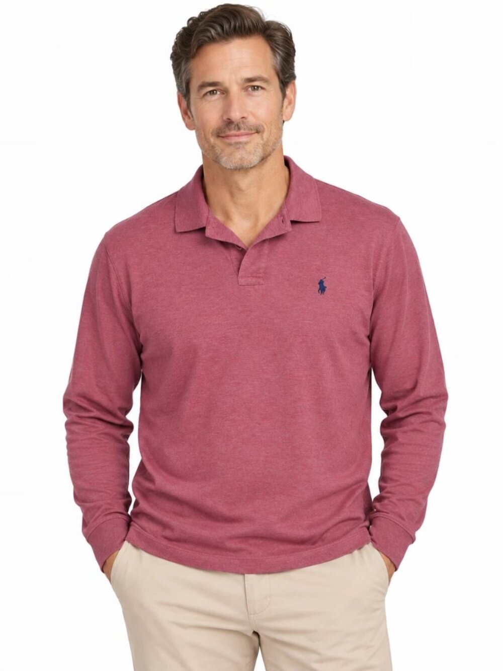 Polo Ralph Lauren Men's Pima Soft Touch Long Sleeve Polo Heathered Rose Pink M